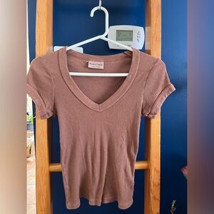 Michael Stars Brown Vneck T OSFM